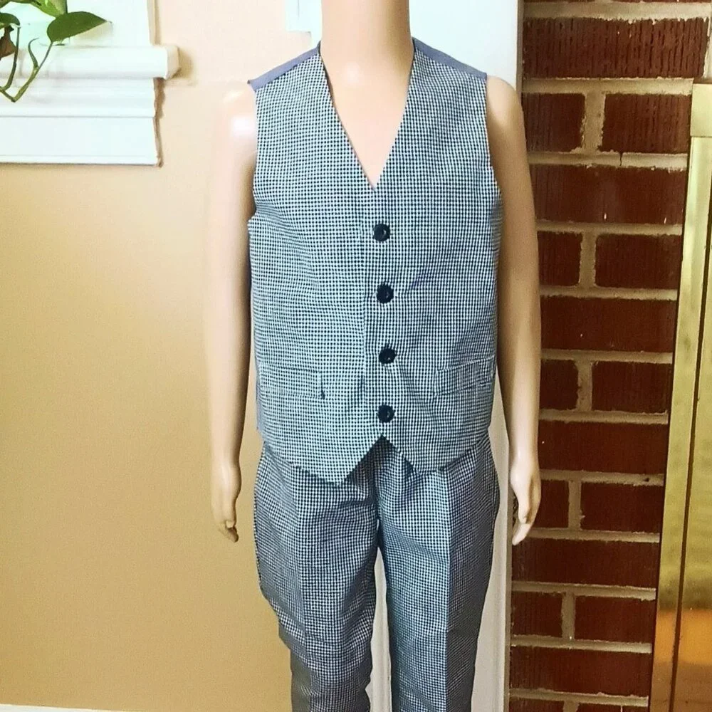 Boys Gingham Vest & Pants Set 4 Gray Lightweight Suit by Gino Lussari